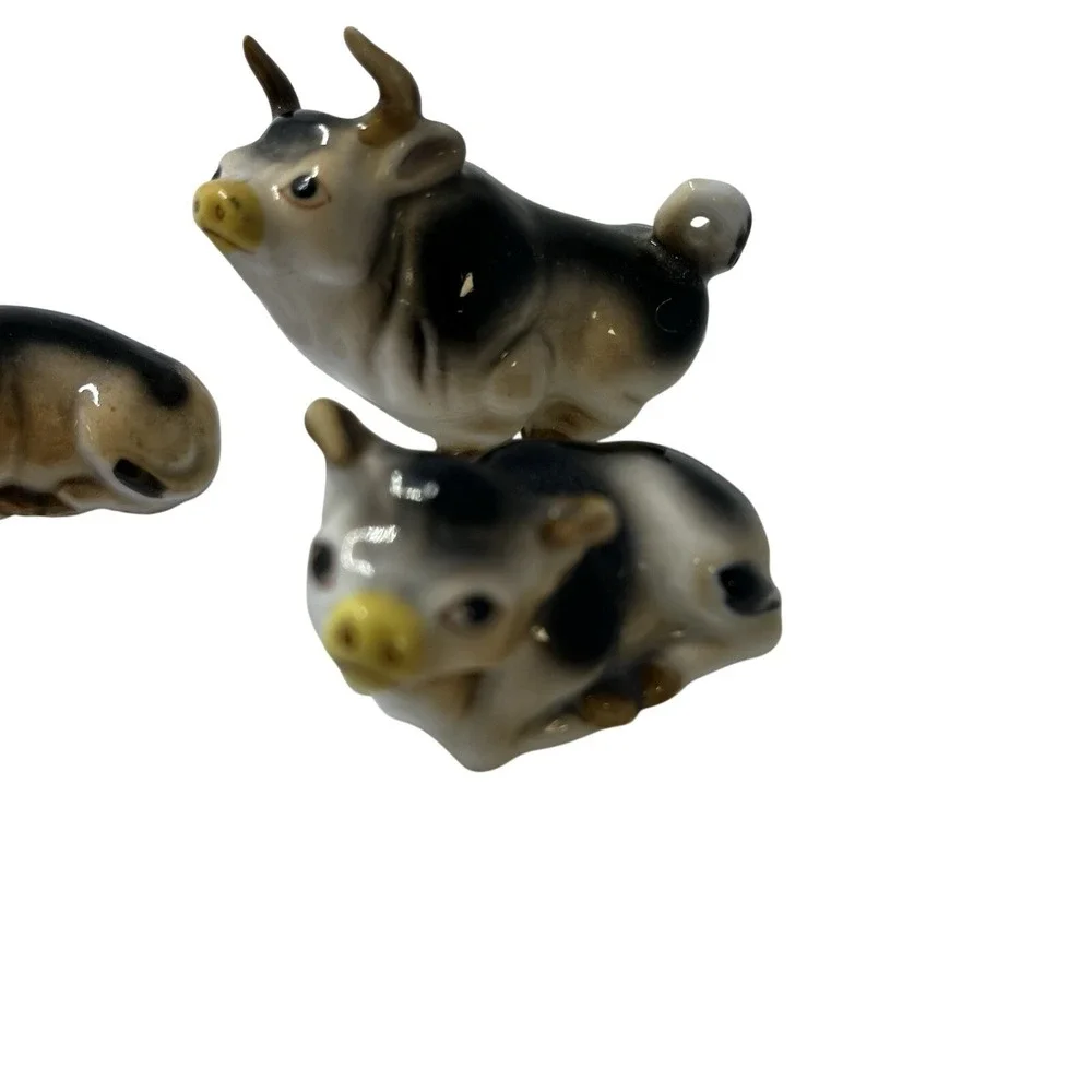 Vintage Ceramic Bull Cow Figures Set Japan‎ Shelf Sitters Kitchen How Decor